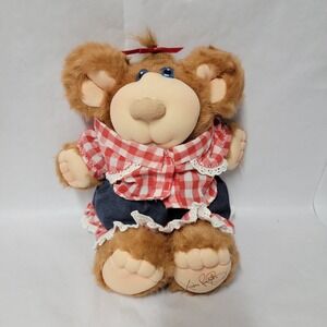 Vintage Cabbage Patch Kids Furskins Bear Plush Toy 1983 Red Gingham Dress